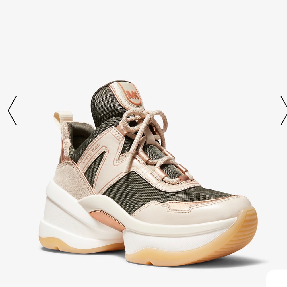 Michael Kors Olympia Canvas and Leather Trainer (Olive) Size 6.5